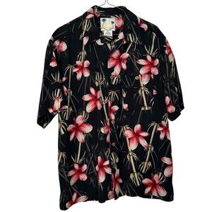 Banana Cabana Shirt Floral Hawaiian Silk Black & Red